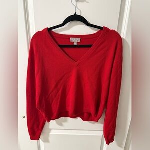 J crew red cropped cashmere v neck sweater